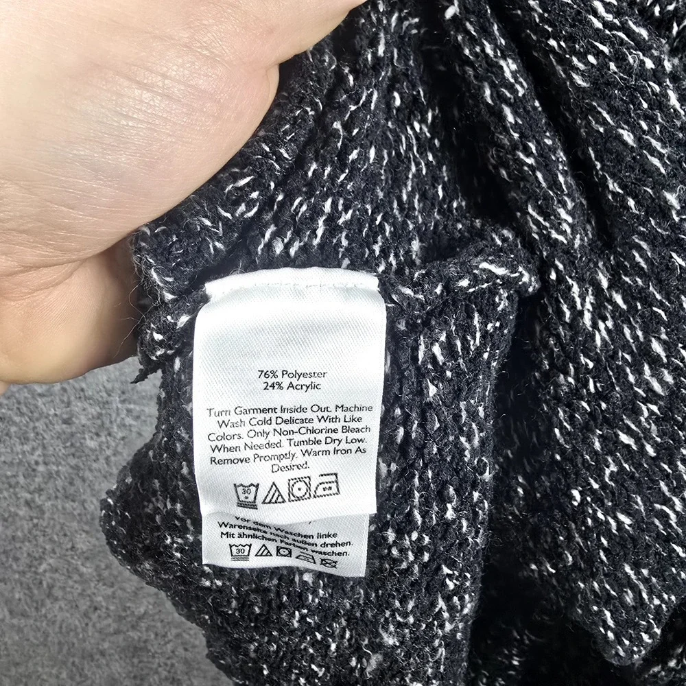 Eddie‎ Bauer Sweater Women M Long Turtleneck Black White Oversize Heavy Weight